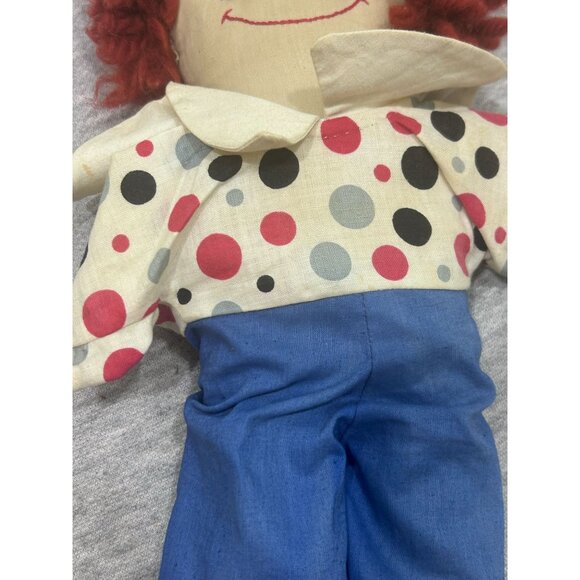 Raggedy Andy Doll Plush Stuffed Cloth Toy For Kids One Arm Handmade Blue/White - Picture 7 of 9